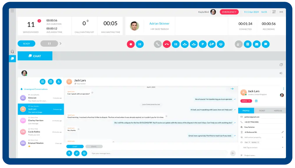 Imagicle Omnichannel Agent Console interface